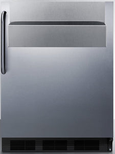 Summit Appliance FF7BKSSTBSR Commercially Listed Freestanding All-Refrigerator with Black Cabinet, Stainless Steel Wrapped Door, Removable Speed Rail, Towel Bar Handle and Auto Defrost