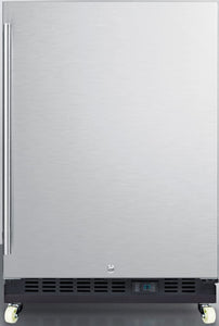 Summit Appliance 24" Wide Built-In Mini Reach-In Beverage Center with Dolly with automatic Defrost, Keyed lock for a secure interior, Fully finished black cabinet
