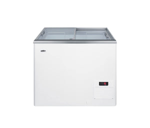 Summit Appliance NOVA22 Flat Top Commercial 7.2 Cu.Ft. Chest Freezer with Sliding Glass Lid, Digital Thermostat, Defrost Drain, Removable Lock, Fan-Cooled Compressor, Novelty Baskets and Casters