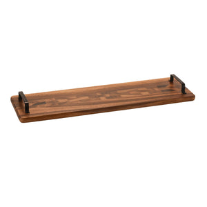 Kalmar Home Acacia Wood and Metal Serving Tray, Natural