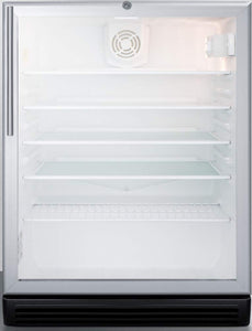 Summit SCR600BGLHVADA 24 Inch 5.5 cu. ft. Capacity Freestanding Glass Door Beverage Center with Lock,4 Shelves,ADA Compliant,CFC Free,Commercially Approved, Factory Installed Lock in Stainless Steel
