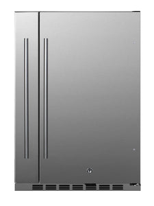 Summit Appliance FF19524 24'' Wide Built-In All-Refrigerator, Slide-Out Storage Compartment, Complete Stainless Steel Construction, LED Lighting, Adjustable Shelves, Thermostat, Sealed Back, Silver