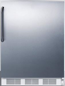 Summit Appliance CT661WSSTB 24" Wide Refrigerator-Freezer; 5.1 cu.ft.; Cycle Defrost; Clear Crisper; Stainless Steel Wrapped Door; Professional Towel Bar Handle and White Cabinet