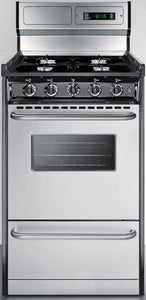 Summit Appliance TNM1307BKW 20" Wide Gas Range in Stainless Steel with Open Burners, Oven Window, High Backguard, Clock/Timer, Broiler Pan, Adjustable Oven Racks and Electronic Ignition
