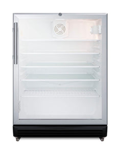 Summit Appliance SCR600BGLMBL Commercial 5.5 Cu.Ft. Glass Door 24" Wide Beverage Center with Stainless Steel Work Surface, Front Lock, Automatic Defrost and Pre-Installed 1" High Casters