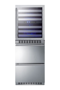 Summit Appliance SWCDRF24 24" Wide Combination Dual-Zone Wine Cellar and 2-Drawer Refrigerator-Freezer, 3.9 cu.ft Refrigerator Capacity, up to 46 bottles, LED Lighting, Digital Controls