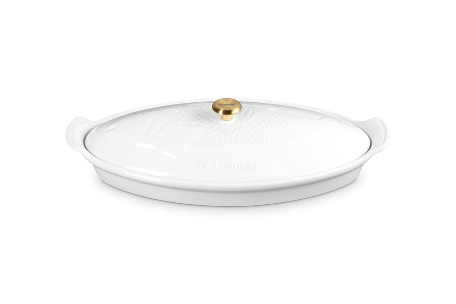 Le Creuset Stoneware Heritage Fish Baker, 1.7 qt., White