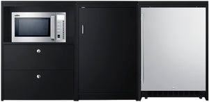 Summit Appliance CWSUITE85R 85" Wide Casework Suite with Refrigerator and Microwave, ADA Height; Trash Receptacle Included; 2.7 cu.ft. All-Refrigerator; Leveling Legs; Black