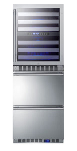 Summit Appliance SWCDAF24PNR 24" Wide Combination Dual-Zone Wine Cellar and 2-Drawer All-Freezer (Panels Not Included); 3.4 cu.ft Refrigerator Capacity; Up to 46 Bottles Wine Cellar; Automatic Defrost