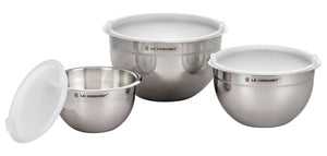 Set of 3 Nested Mixing Bowls w/ Nonslip Silicone Base & Plastic Air Tight Lids 1.6 qt., 3.2 qt. & 5.3 qt.