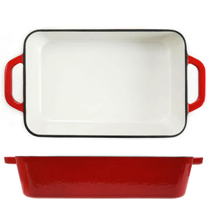 3.7 Qt Enameled Cast Iron Rectangular Roaster, Casserole Dish, Lasagna Pan, Deep Roasting Pan, for Cooking and Baking - Red