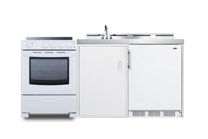 Summit 72" All-in-One Kitchenette with Electric Range, Refrigerator-Freezer, Sink, White- ACK72ELSTW