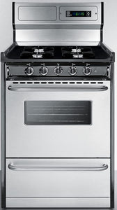Summit Appliance TNM6307BKW 24" Wide Gas Range in Stainless Steel with Open Burners, High Backguard, Clock/Timer, Oven Window, Adjustable Oven Racks, Broiler Pan and Electronic Ignition