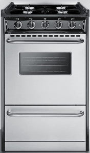 Summit Appliance TNM1107BRW 20" Wide Slide-in Style Gas Range in Stainless Steel with Open Burners, Oven Window, Professional Towel Bar Handles, Adjustable Oven Racks and Electronic Ignition
