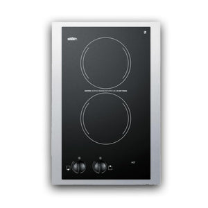 Summit 15" 2 Burner Electric Cooktop. 230 Volt Radiant Cooktop, ADA Compliant, Black- CR2220TK15