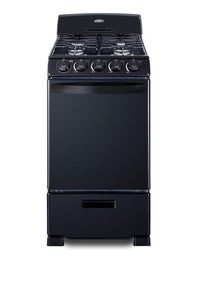Summit 20” Inch Wide Gas Range, 4 Sealed Burners, 2.3 cu.ft. Oven (ADA Compliant)- RG201B (Black)
