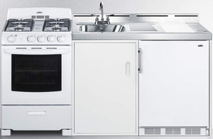 Summit 72" All-in-One Kitchenette with Gas Range, Refrigerator-Freezer, Sink, White- ACK72GASW
