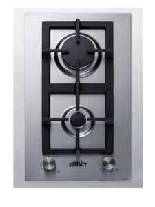 Summit 15" 2 Burner Propane Gas Cooktop, Stainless Steel- GCJ2SSLPTK15