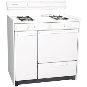 Summit Appliance WNM4307 36" Wide Gas Range in White with Electronic Ignition, Side Storage Cabinet, Broiler Drawer, Broiler Tray, Recessed Oven Door
