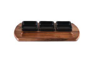 Kalmar Home Charcuterie/Serving Tray w/ 3 Black Square Ceramic Bowls