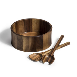 Kalmar Home Natural Acacia Wood Salad Bowl Set with Servers – Extra Large 10"x 4" Wide Bowl for Entertaining