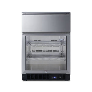 Summit Appliance SCR615TDCSS 24" Wide Built-In Beverage Refrigerator With Top Drawer, Stainless Steel Interior, 4.76 cu.ft Capacity, Automatic Defrost, LED Lighting, Digital Thermostat, Sabbath Mode