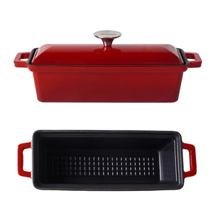 Crucible Cookware Enameled Cast Iron Bread Pan with Lid - Red - Oven Safe Form for Baking and Cooking - Loaf Pan