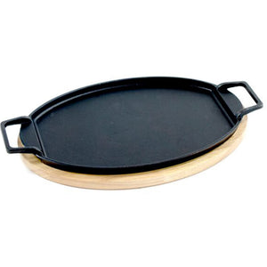 Bayou Classic 7409 Fiesta Fajita Pan w/ Wooden Trivet Perfect For Oven-To-Table Presentation Of Sizzling Skirt Steak Chicken And Veggie Fajitas
