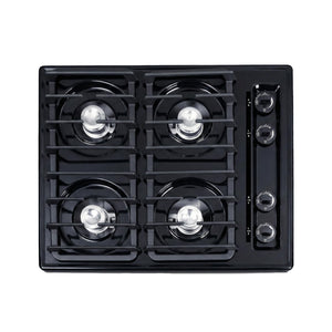 Summit 24" Gas Cooktop, 4 Burners, Electric Ignition, 115V-3 Gas Cooktop, Black (Battery Start Ignition)- TNL03IP