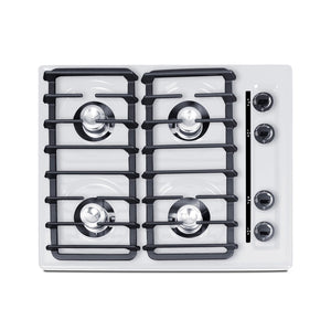Summit 24" Gas Cooktop, 4 Burners, Electric Ignition, 115V-3 Gas Cooktop, White- WNL033I (Electronic Ignition)