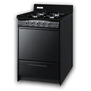 ummit 24" Gas Range, 4 Opened Burners, 2.92 cu.ft Capacity, ADA Compliant, Black- TNM6107C
