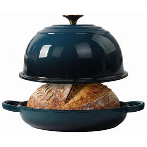 Enameled Cast Iron Bread Pan, Sourdough Artisan Bread Oven – Dark Teal Blue – Round 26 cm, 6.25 L (6.6 qt) – Boule Pan with a Deep Lid for Steam Baking