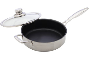 Swiss Diamond 3.1qt 9.5" Saute Pan Nonstick Clad Induction Saute Pan Stainless Steel Base Dishwasher Safe and Oven Safe Silver