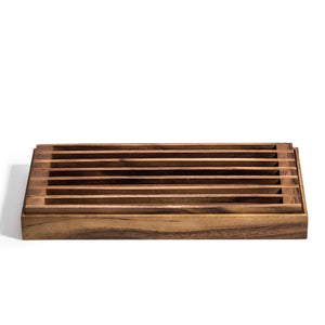 Kalmar Home Acacia Wood Three-in-One Trivet and Bread Crumb Catcher Tray, 15.5" x 8.25" x 1.5"