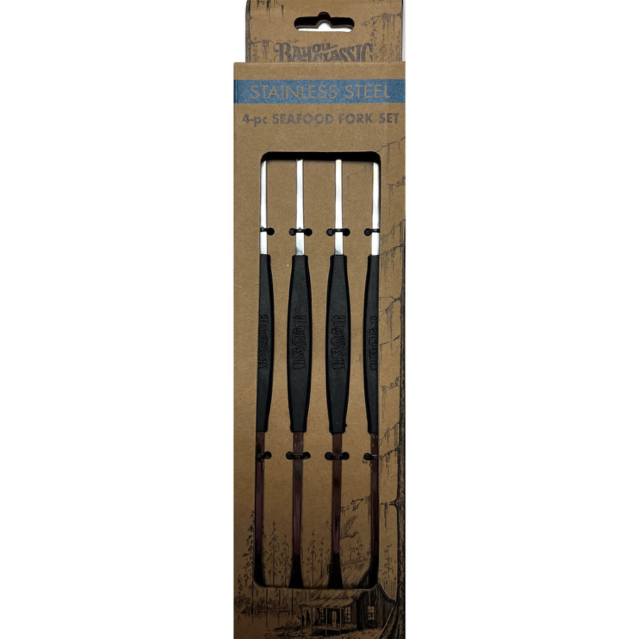 Bayou Classic 300-204 4-pc Seafood Fork Set Features Fork on One End and A Scoop on The Other Perfect For Oyster Crab Lobster and All Seafood Boils