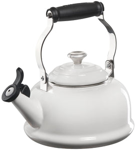 Le Creuset Enamel On Steel Whistling Tea Kettle with Metal Finishes, 1.7 qt., White