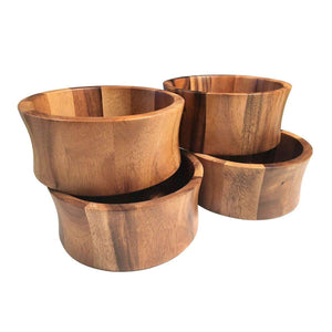 Kalmar Home Acacia Wood 6-Inch Curved Salad Bowl, Set of 4