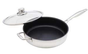 Swiss Diamond 4.2qt 11" Saute Pan Nonstick Clad Induction Saute Pan Stainless Steel Base, Dishwasher Safe and Oven Safe Fry Pan, Silver