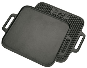 Bayou Classic 7442 14-in Cast Iron Reversible Square Griddle Features Flat Side and Ribbed Grill Side Perfect For Large Batch Breakfast Burgers and Grilled Sandwiches Steaks and Chicken