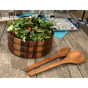 Kalmar Home 12-Inch Acacia Wood Extra Large Salad Bowl with Servers