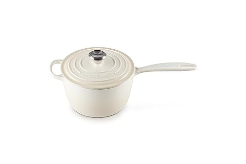 Enameled Cast Iron Signature Round Saucepan with Lid 2.25 qt. - Meringue