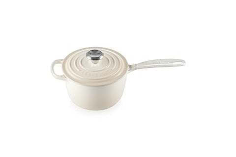 Enameled Cast Iron Signature Round Saucepan with Lid 1.75 qt. - Meringue