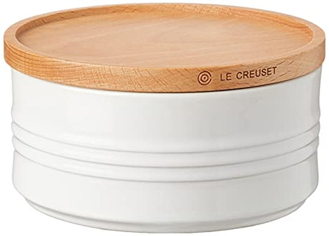 Canister with Wood Lid - White 23 oz. (5.5" diameter)