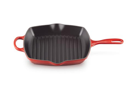 Le Creuset Enameled Cast Iron Signature Square Skillet Grill, 10.25", Cerise