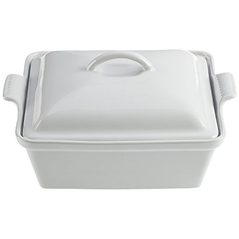 Le Creuset Stoneware Heritage Covered Square Casserole, 2.5 qt. (9"), white