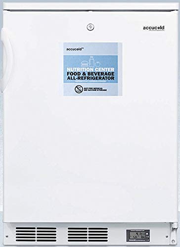 Commercially approved Nutrition Center series all-refrigerator in white for built-in or freestanding use, with front lock and digital temperature display
