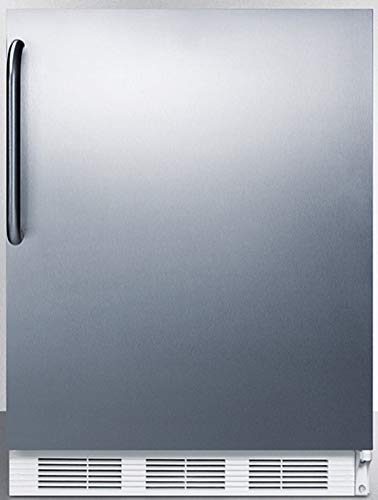 ADA compliant built-in undercounter all-refrigerator for residential use, auto defrost with stainless steel wrapped door, towel bar handle, and white cabinet