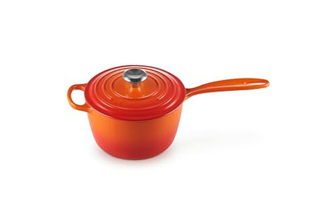 Enameled Cast Iron Signature Round Saucepan with Lid 2.25 qt. - Flame