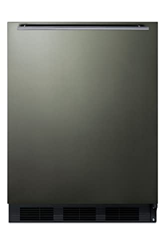 ADA compliant built-in undercounter all-refrigerator for residential use, auto defrost with black stainless steel wrapped door, horizontal handle, and black cabinet