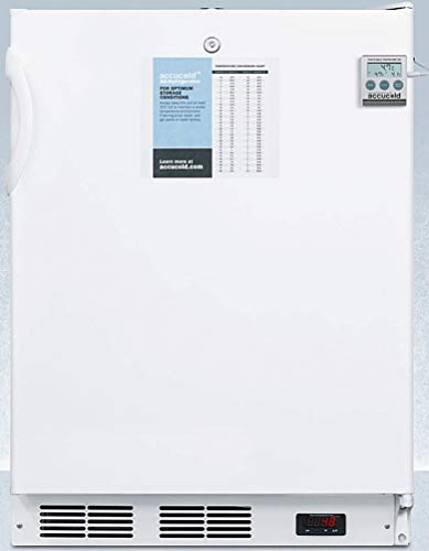 24 inches wide built-in ADA compliant all-refrigerator in white, auto defrost with a lock, NIST calibrated thermometer, digital thermostat, door storage, and internal fan